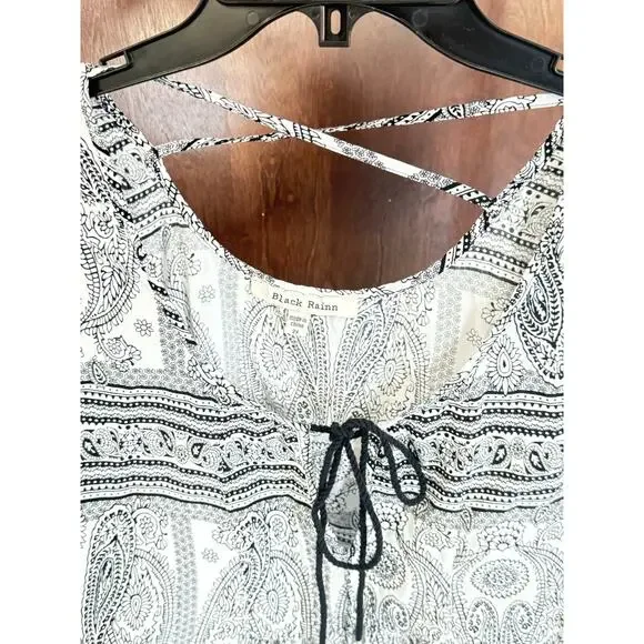 Black Rainn 2XL Boho Blouse Black & White W/Criss Cross Back Angel Wing Arm - Picture 5 of 15